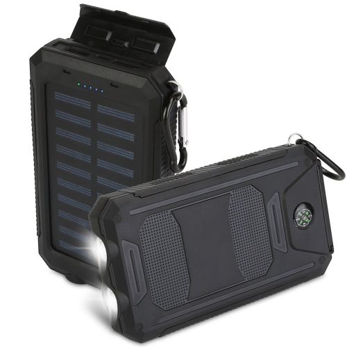 10000mAh Solar Power Bank External Battery Pack Dual USB Ports Outdoor Charger with Battery Indicators SOS LED Lights Compass Camping Hiking 10000mAh Solar Power Bank External Battery Pack Dual USB Ports Outdoor Charger with Battery Indicators SOS LED Lights Compass Camping Hiking